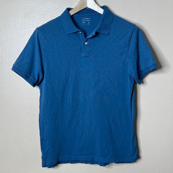 J. Crew Shirt Mens Large Blue Polo Short Sleeve Collared Cotton Classic Fit - Picture 1 of 7